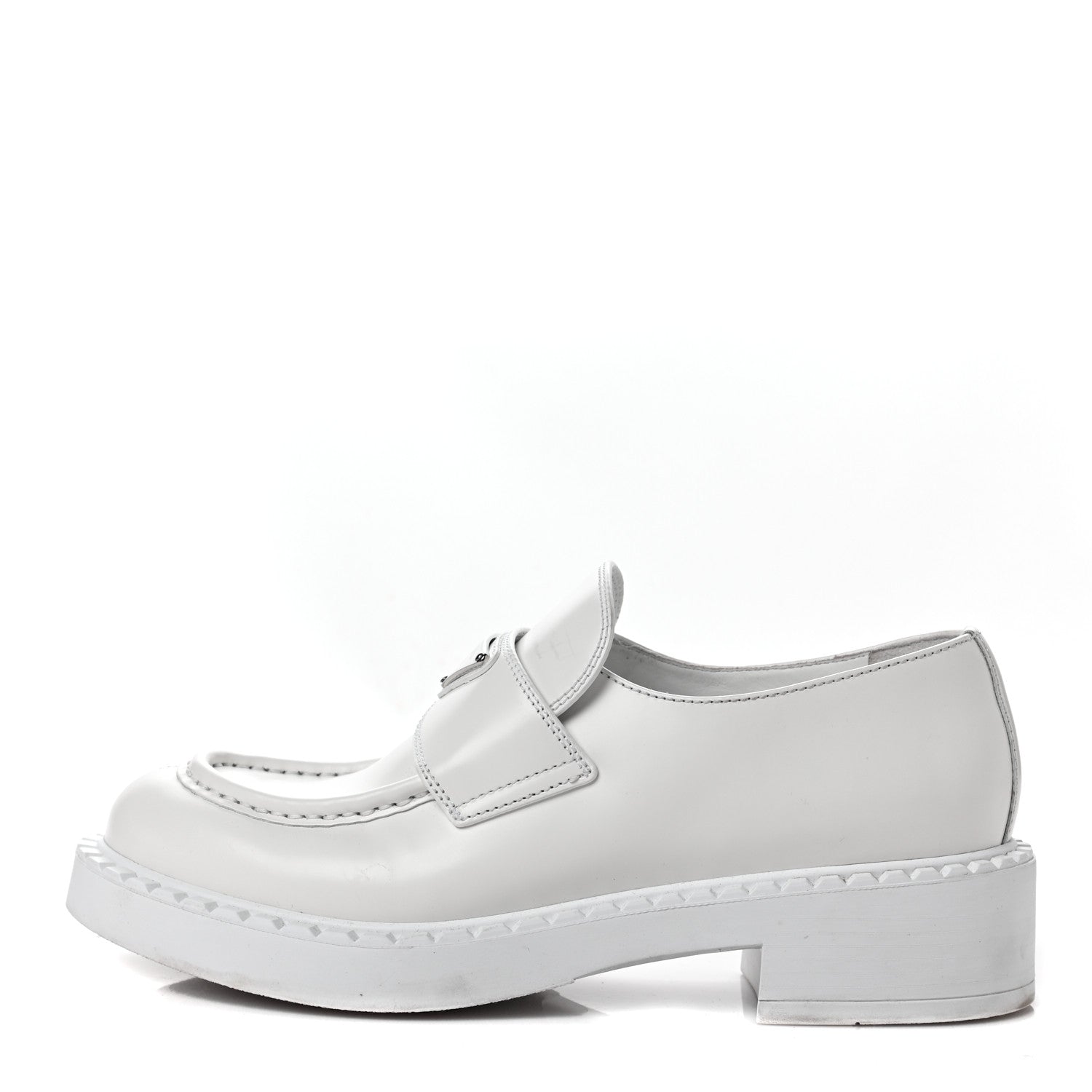 Prada Spazzolato Metal Triangle Logo 50mm Loafers 38.5 White 1 of 11