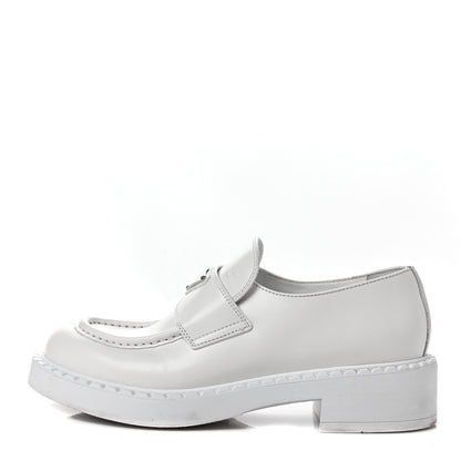 Prada Spazzolato Metal Triangle Logo 50mm Loafers 38.5 White 1 of 11