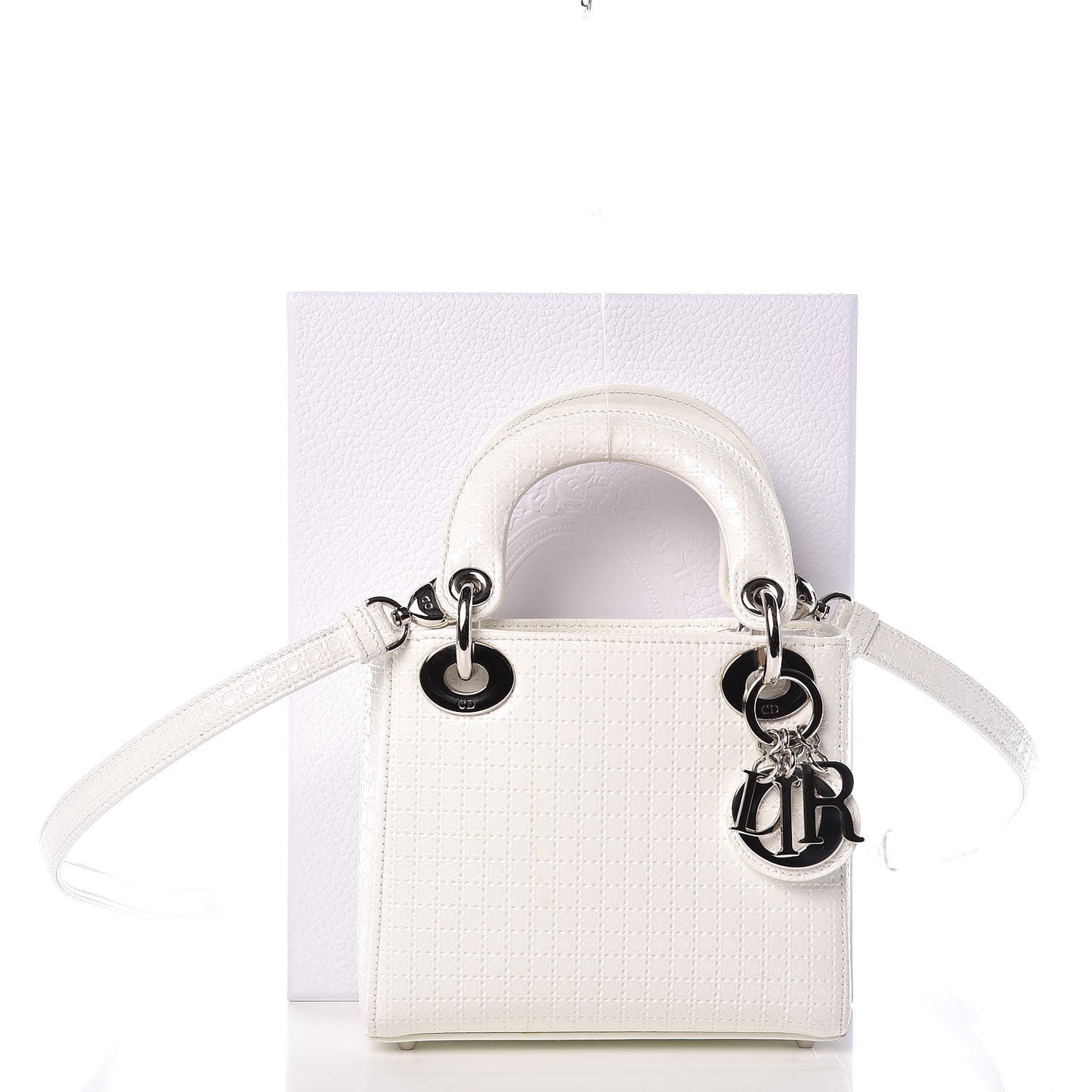 Patent Micro-Cannage Mini Lady Dior White
