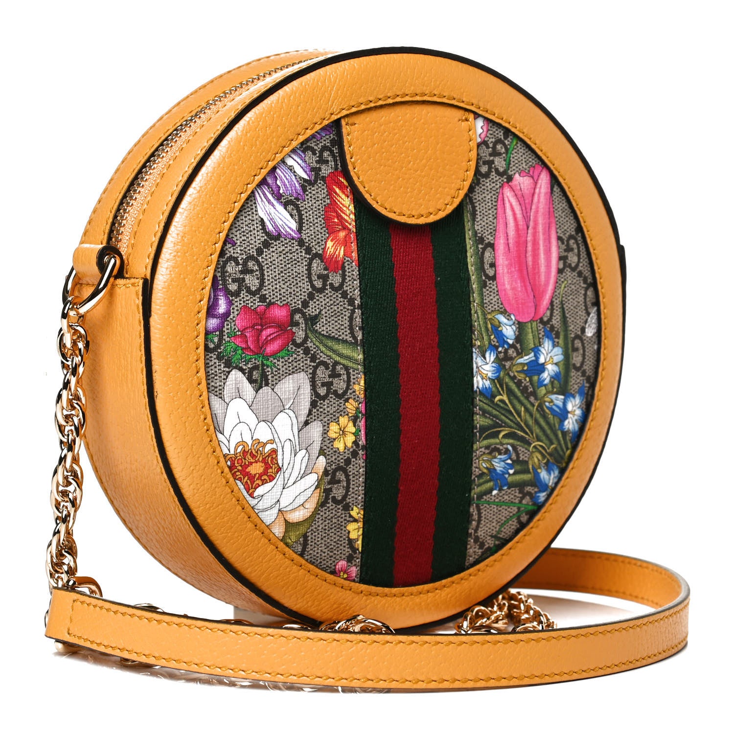 Gucci GG Supreme Monogram Flora Web Mini Ophidia Round Shoulder Bag Beige Multicolor Crop 5 of 25