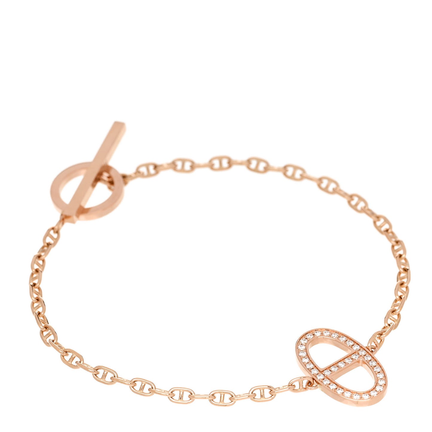 18K Rose Gold Diamond Chaine D'Ancre Contour Bracelet SH