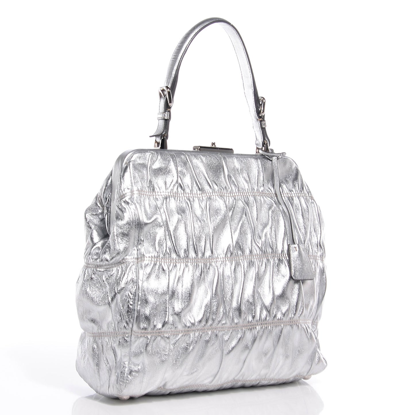 Nappa Dressy Gaufre Frame Tote Argento