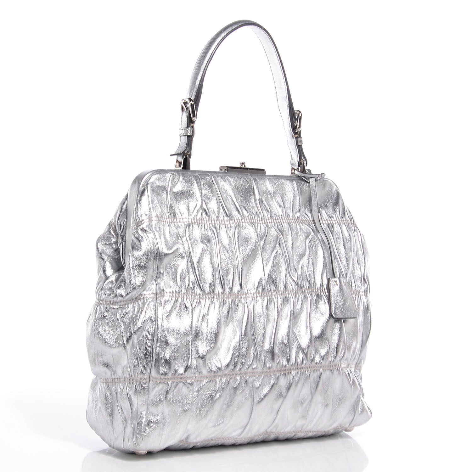 Prada Nappa Dressy Gaufre Frame Tote Argento 3 of 8