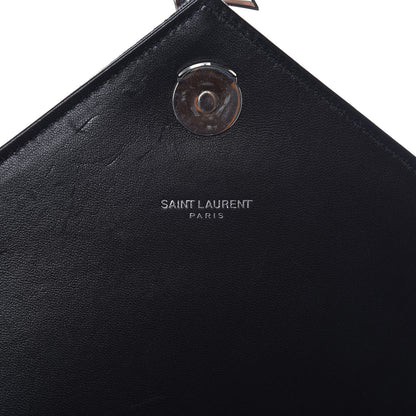 Saint Laurent Denim Mixed Matelasse Triquilt Large Monogram Envelope Satchel Black 6 of 9