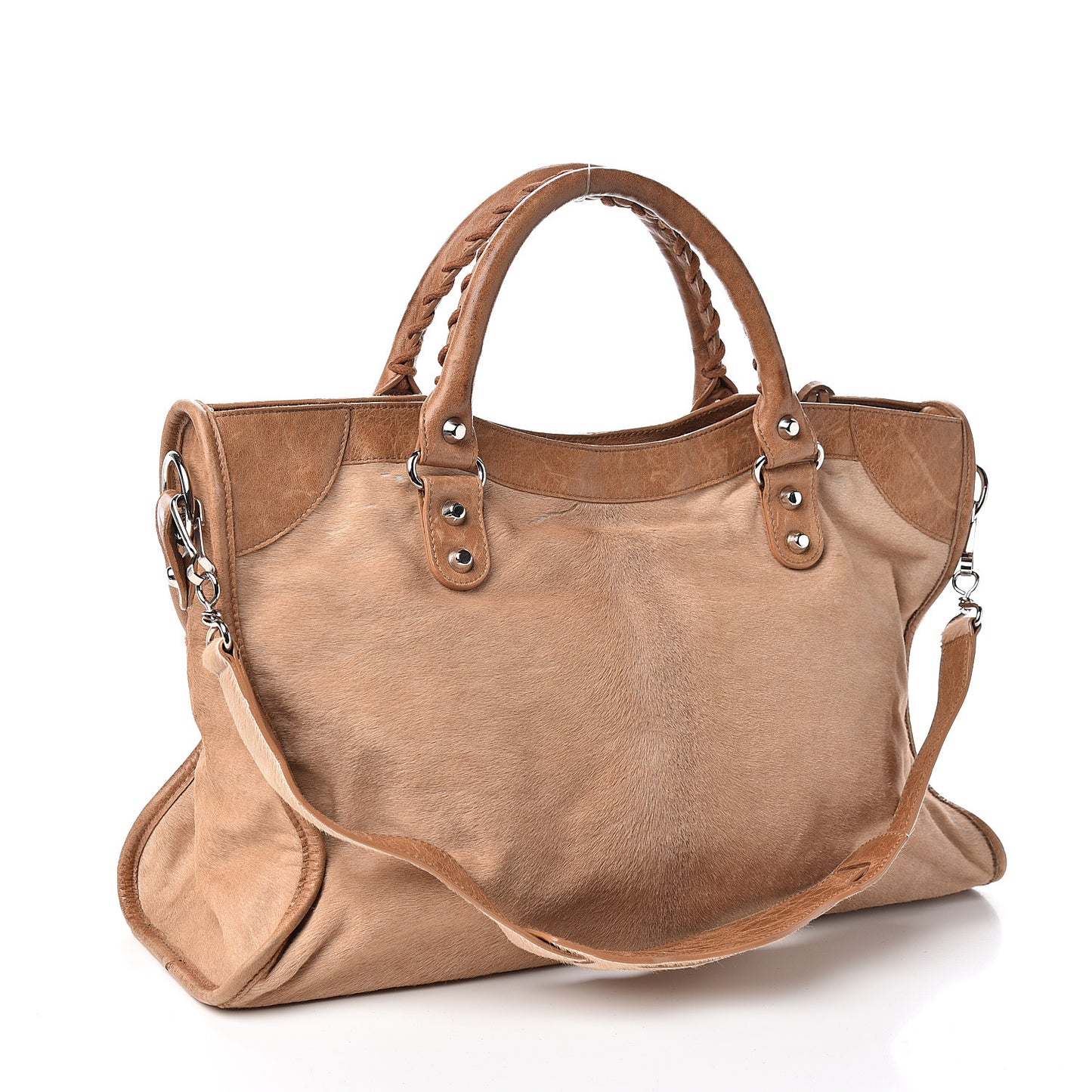 Chevre Pony Hair Classic Silver Hardware City Camel