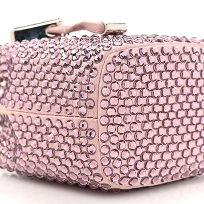 Prada Satin Crystal Metal Triangle Logo Mini Drawcord Pouch Shoulder Bag Alabastro 9 of 10