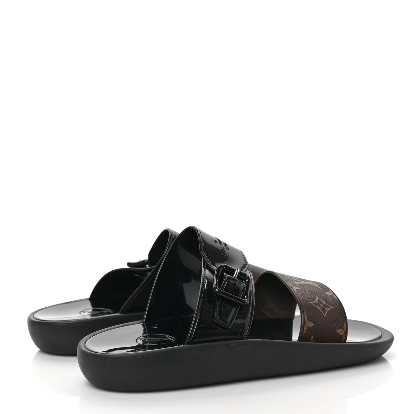 Monogram Sunbath Flat Mule Sandals 41 Black