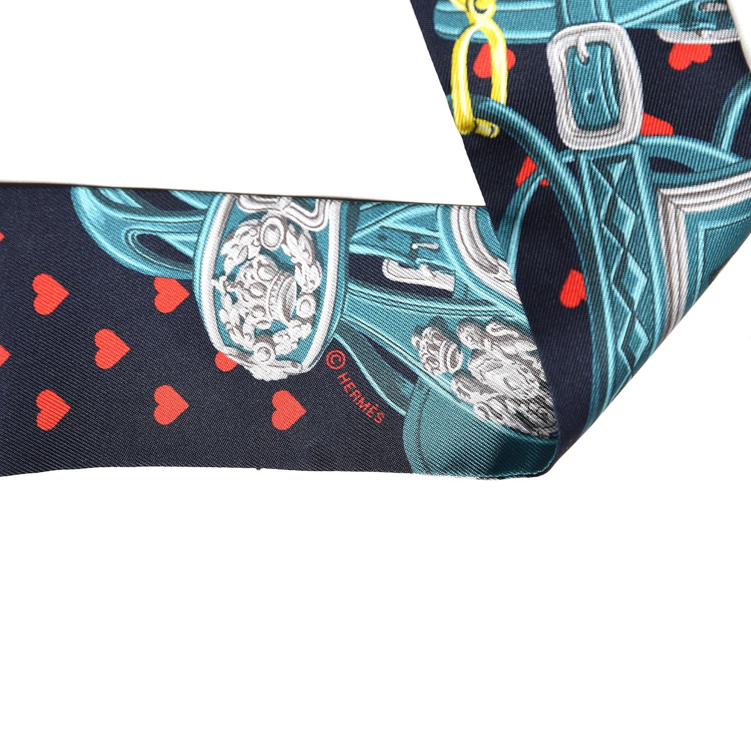 Hermes Silk Brides de Gala Love Twilly Caban Canard Rouge 5 of 5