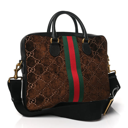 Gucci Velvet GG Supreme Monogram Textured Calfskin Web Medium Ophidia Briefcase Brown Black 3 of 10