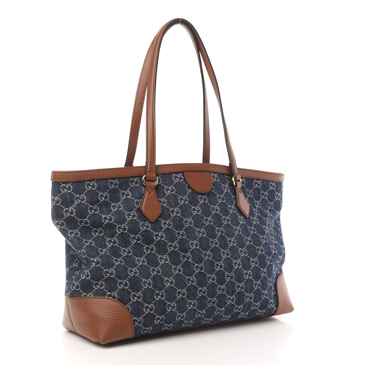 New Denim GG Monogram Medium Ophidia Shopping Tote Blue Tea Cuir