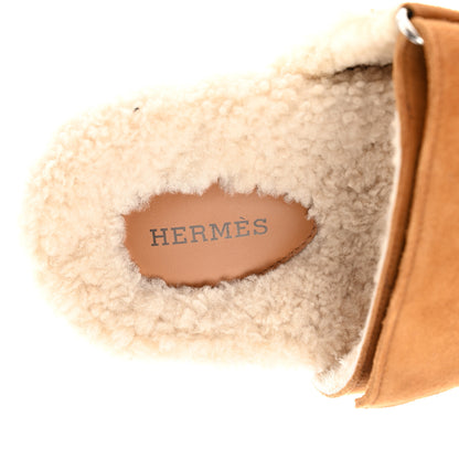 Hermes Suede Goatskin Woolskin Womens Chypre Sandals 37 Naturel Ecru 7 of 8