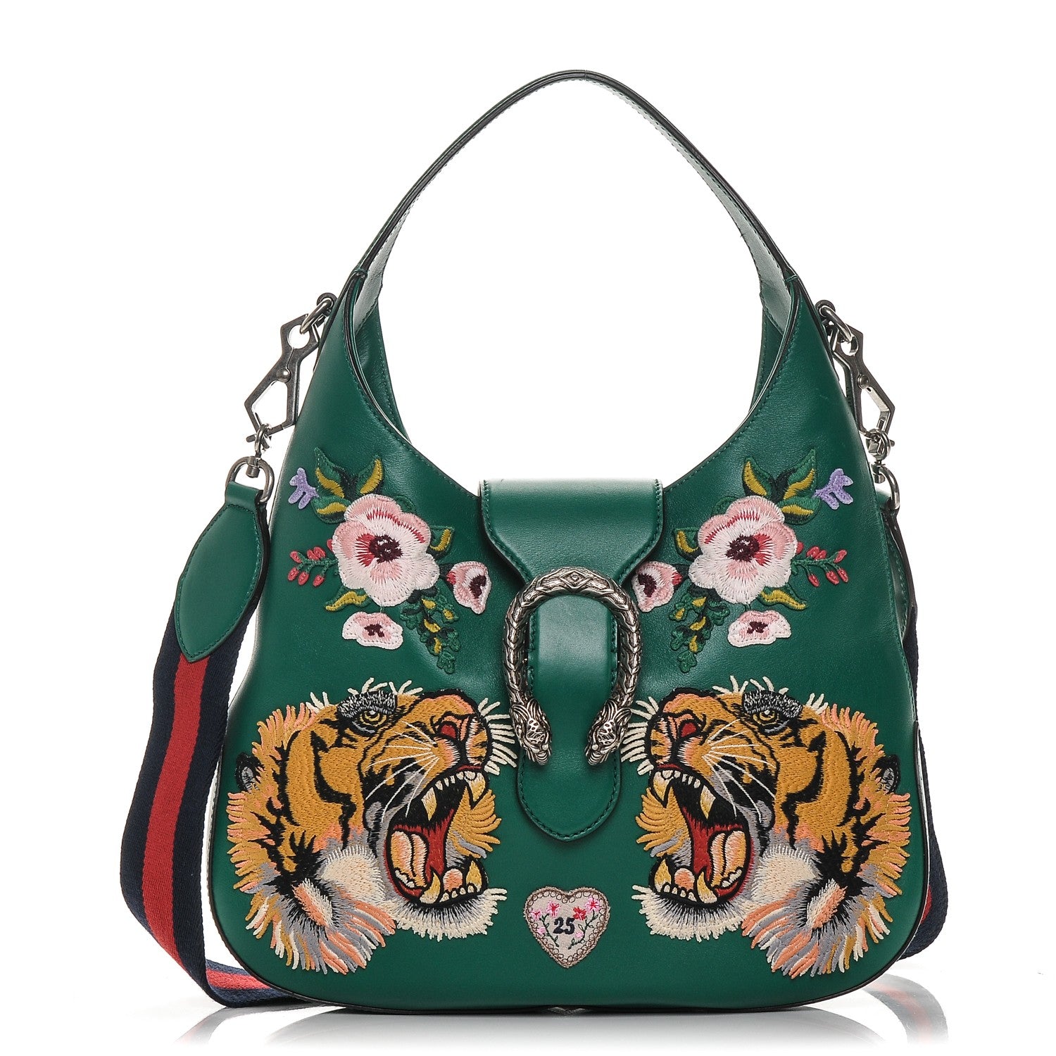 Gucci Calfskin Web Embroidered Small Dionysus Hobo Emerald Green 1 of 6