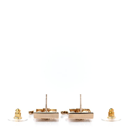 Chanel Crystal Pearl CC Square Drop Earrings Gold 3 of 4