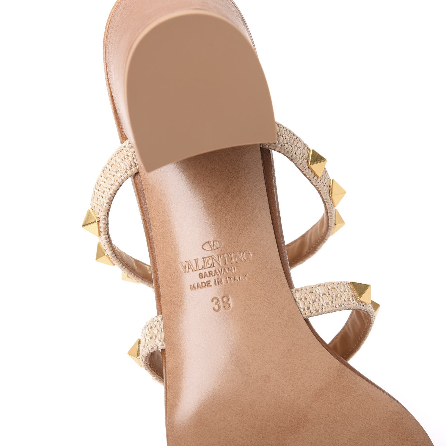 Valentino Garavani Raffia Calfskin Rockstud 60mm Caged Slide Sandals 39 Naturale 6 of 9
