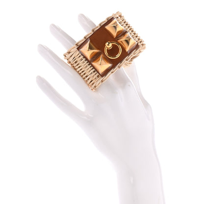 Hermes Wicker Barenia Medor Picnic Cuff Bracelet T2 Fauve 2 of 7