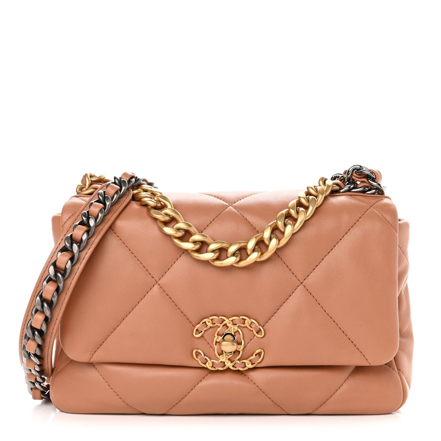 Lambskin Quilted Medium Chanel 19 Flap Light Brown