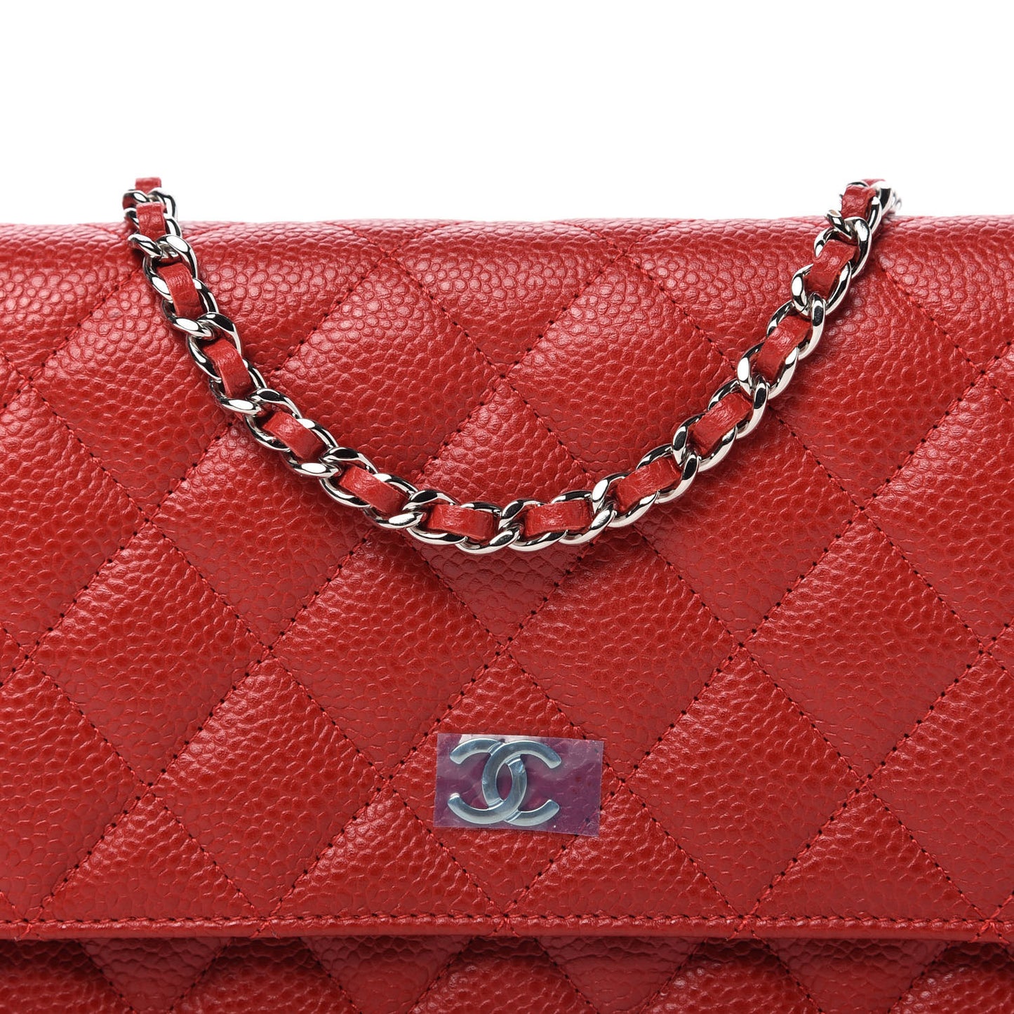 Caviar Quilted Wallet on Chain WOC Red