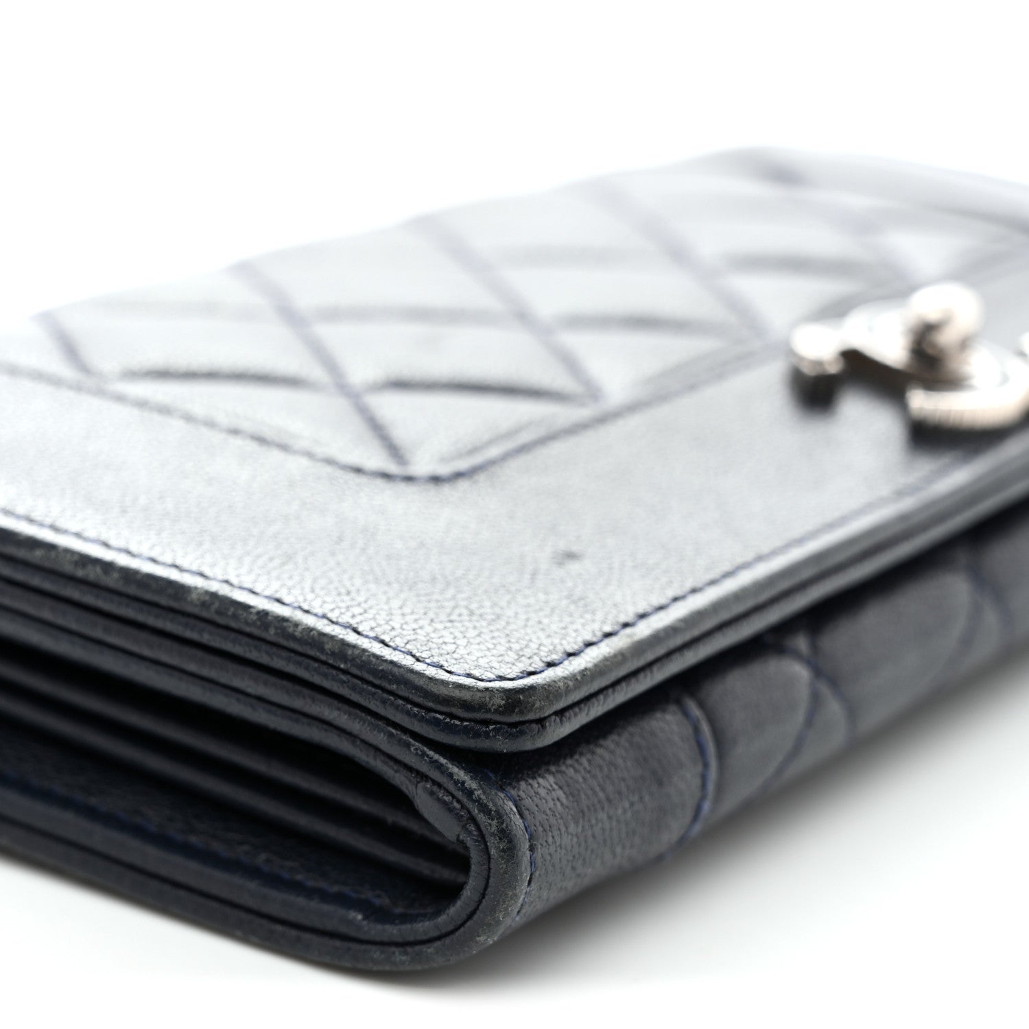 Chanel Sheepskin Quilted Mademoiselle Vintage Zip Around Wallet Navy 5 of 11