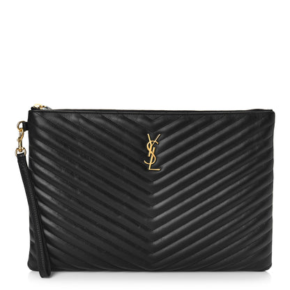 Saint Laurent Calfskin Matelasse Chevron Monogram Document Holder Black 1 of 8