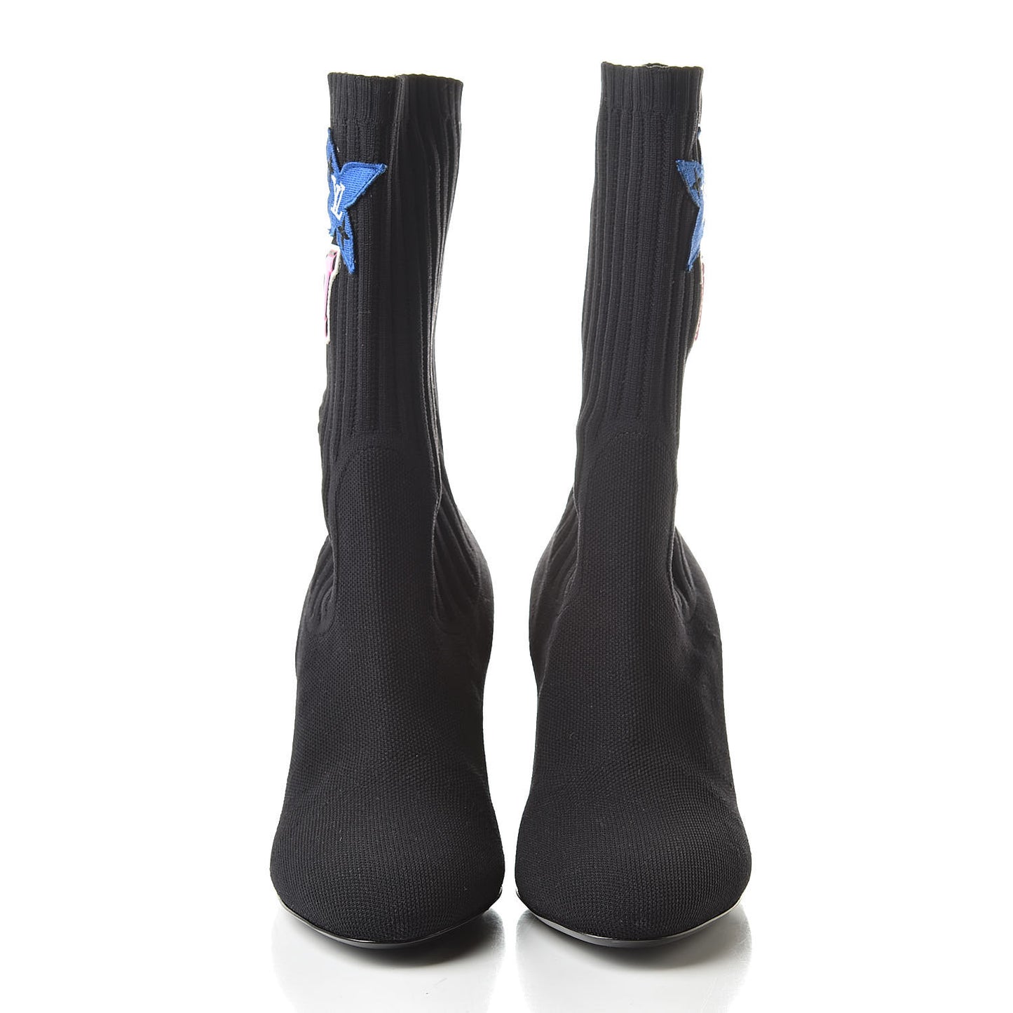 Stretch Fabric LV Black Heart Sock Ankle Boots 38 Black