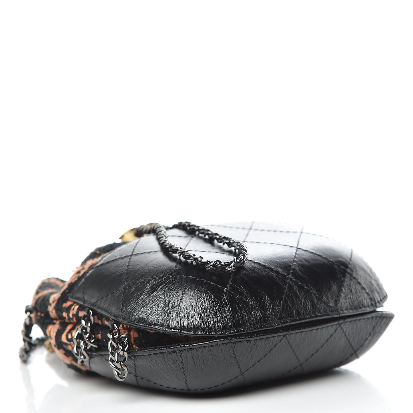 Tweed Calfskin Quilted Small Gabrielle Bucket Black Brown Orange