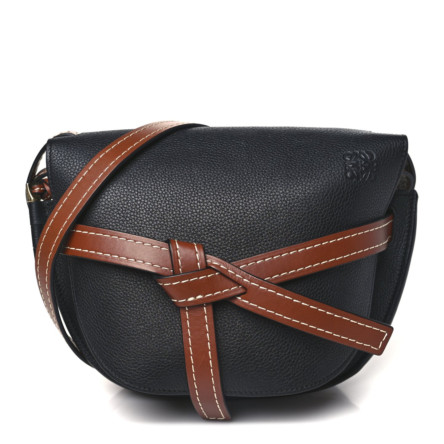 Grained Calfskin Small Gate Crossbody Bag Pecan Black