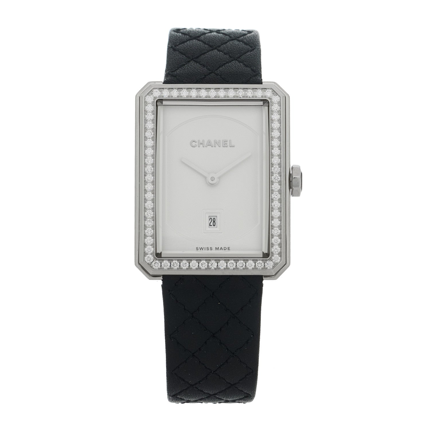Chanel Stainless Steel Calfskin Diamond Bezel 27mm Boy-Friend Quilt Quartz Watch Black 1 of 5