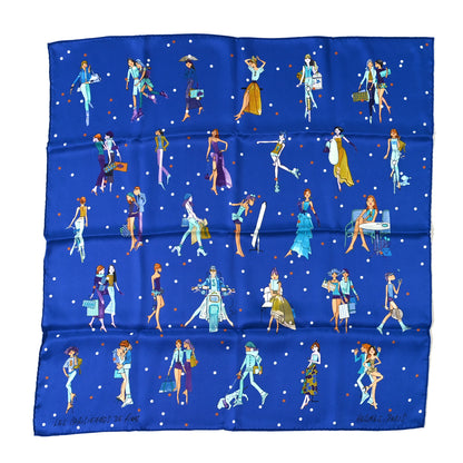 Hermes Silk Ex-Libris les Parisiennes Scarf 70 Bleu Royal Rouge Ciel 1 of 6