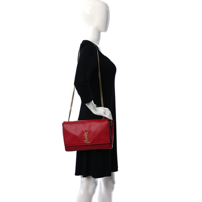 Saint Laurent Smooth Calfskin Suede Medium Reversible Monogram Kate Satchel New Red 3 of 14