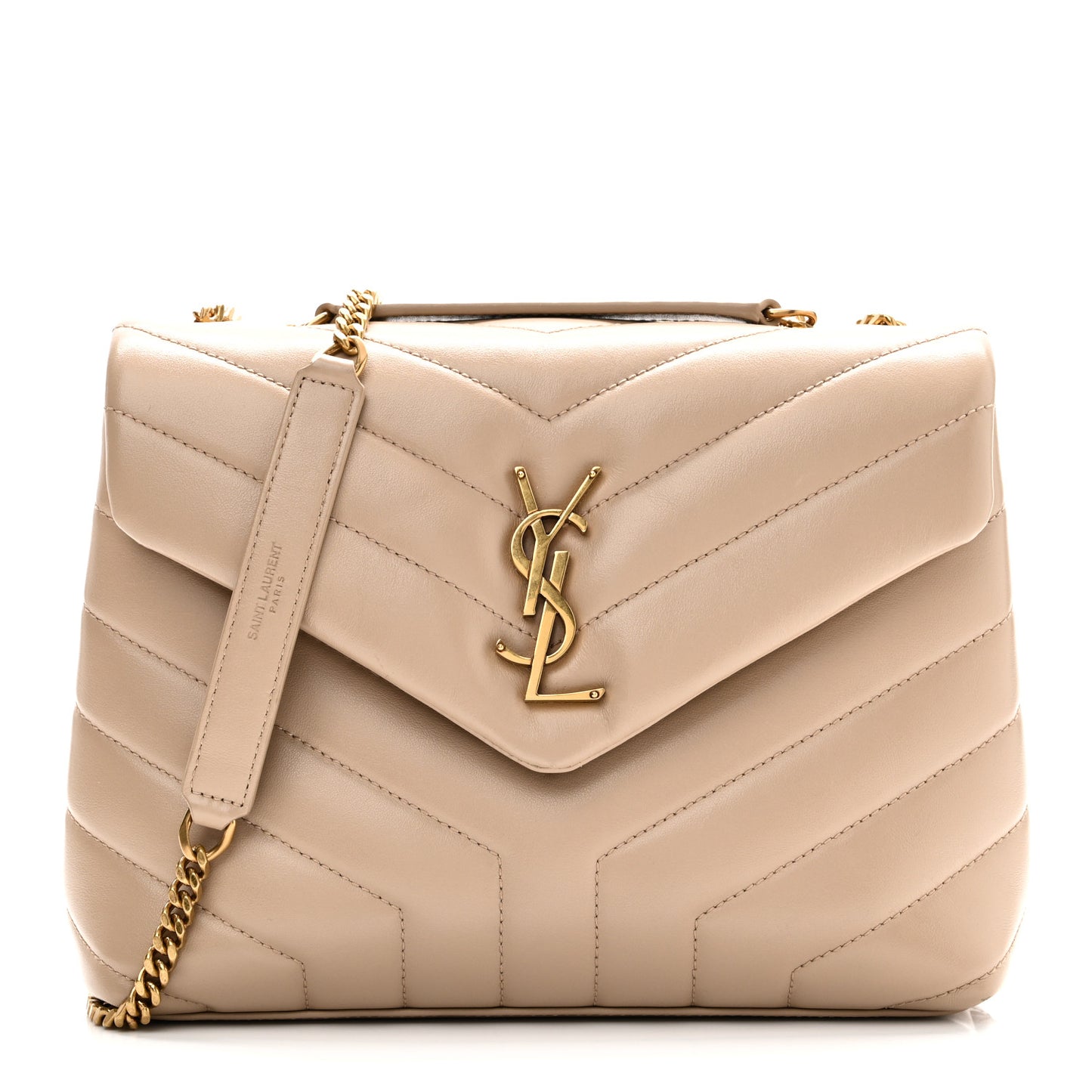 Calfskin Y Quilted Monogram Small Loulou Chain Satchel Dark Beige