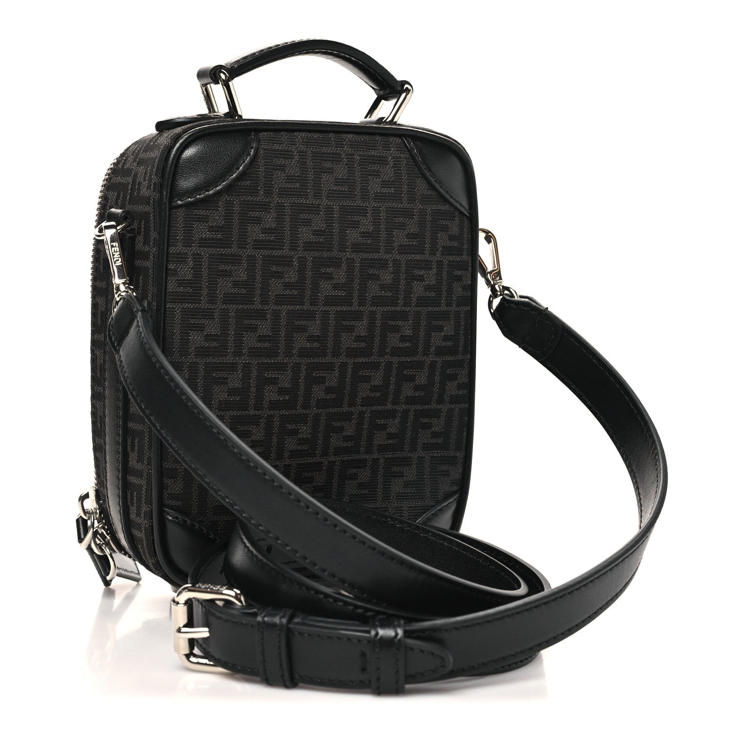 Fendi Recycled Fabric Jacquard Vitello Astro Micro FF Mini Trolley Bag Asfalto Black 3 of 9