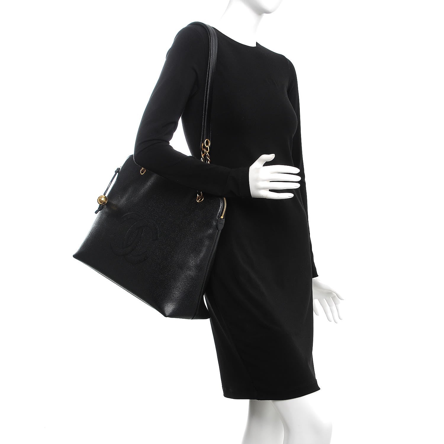 Chanel Caviar Large CC Shoulder Bag Black 2 of 8