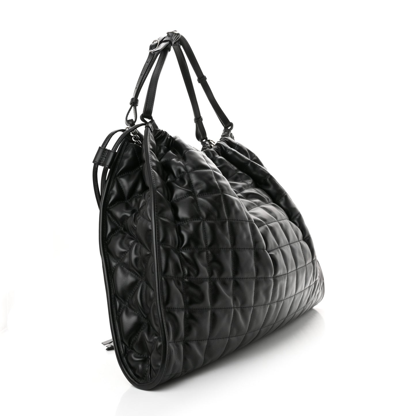 Calfskin Quilted Large Deco Tote Bag Black