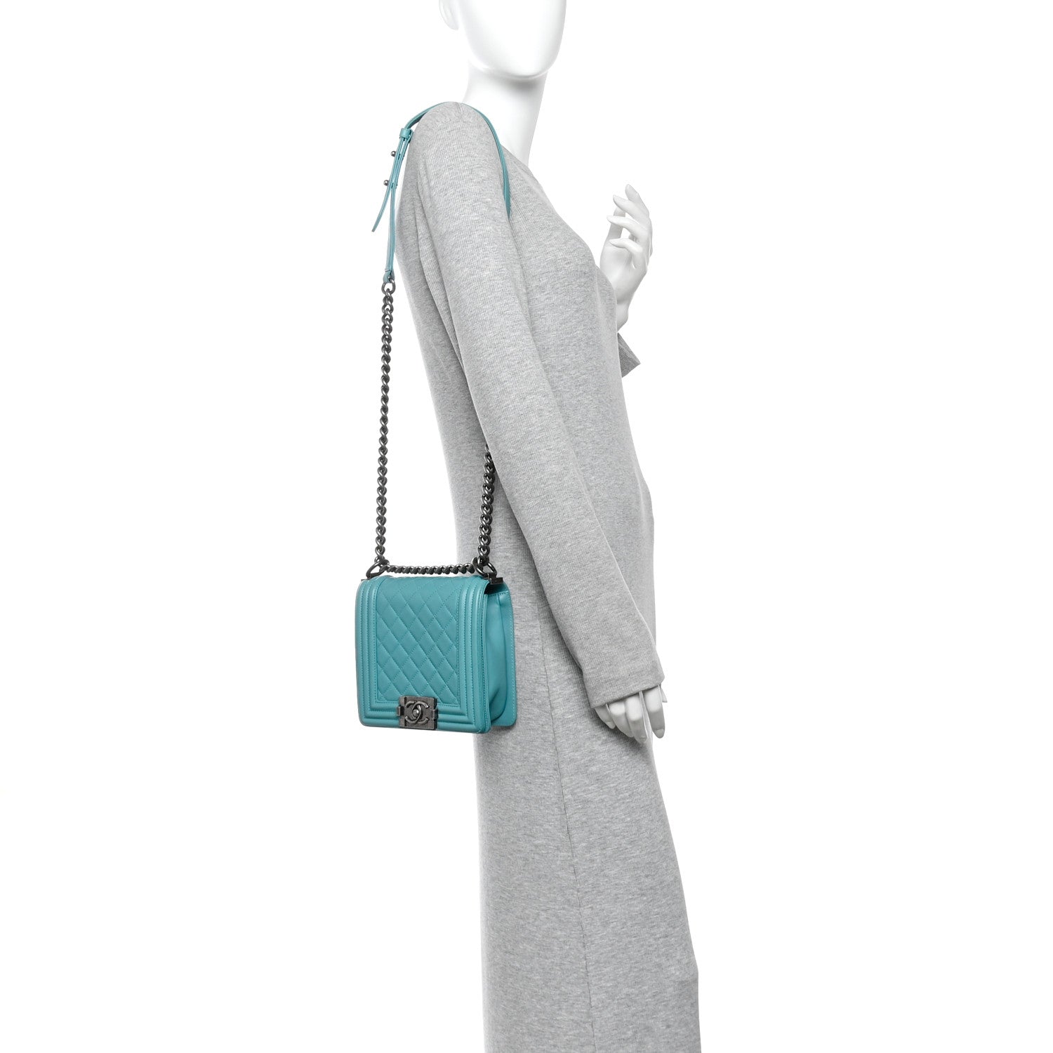 Chanel Calfskin Quilted North South Boy Flap Turquoise 2 of 10
