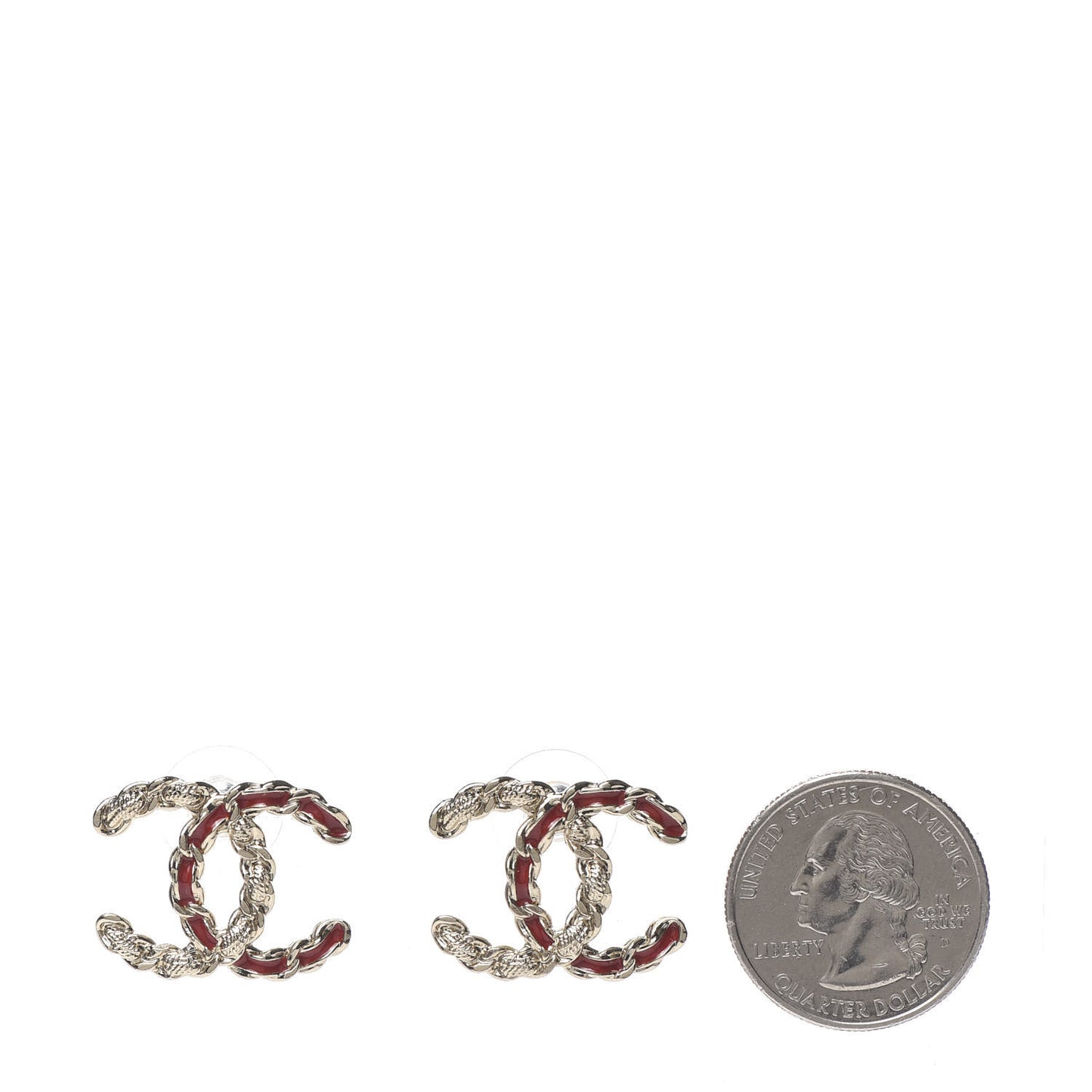 Enamel Metal Chain French New Wave CC Earrings Red Gold