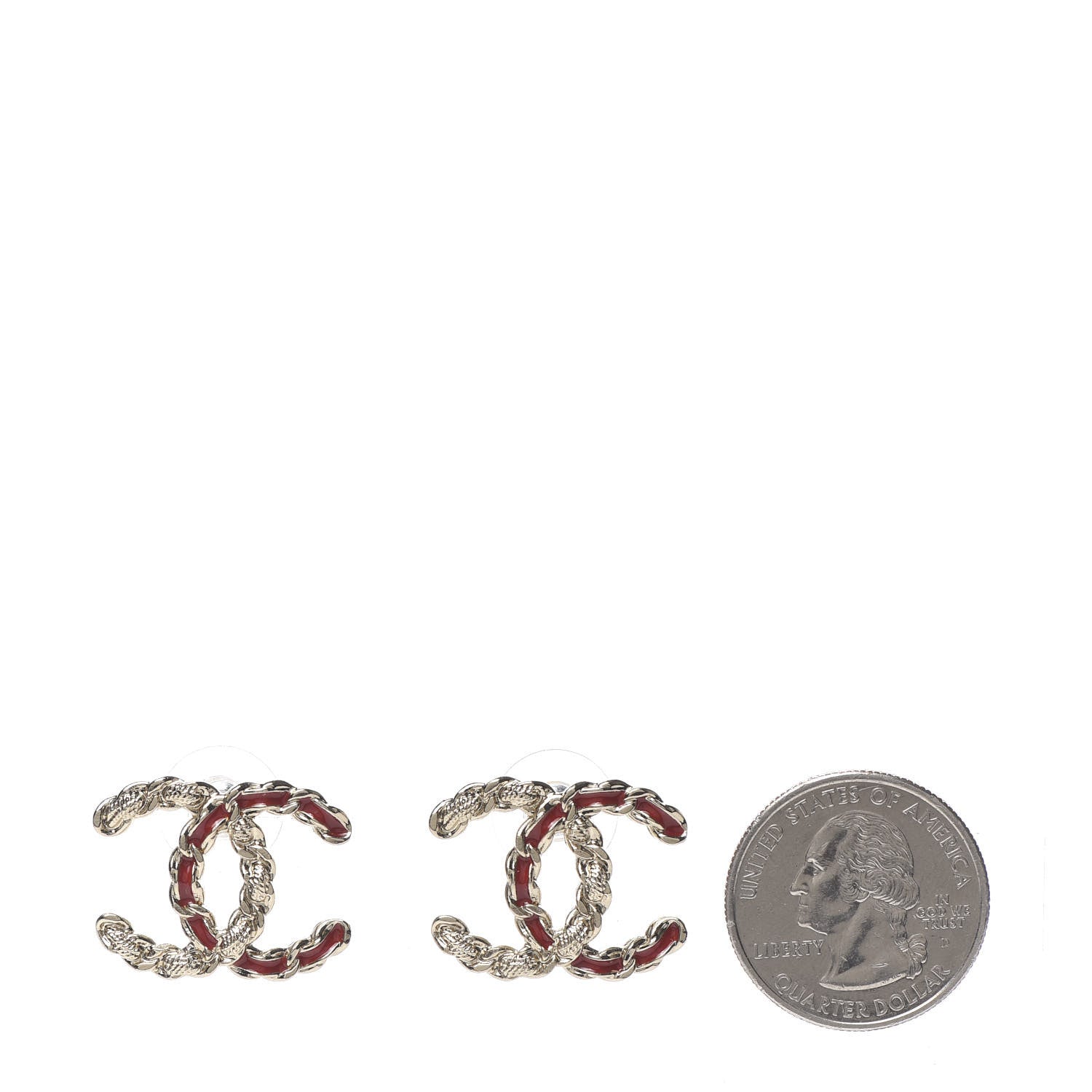 Chanel Enamel Metal Chain French New Wave CC Earrings Red Gold 2 of 5