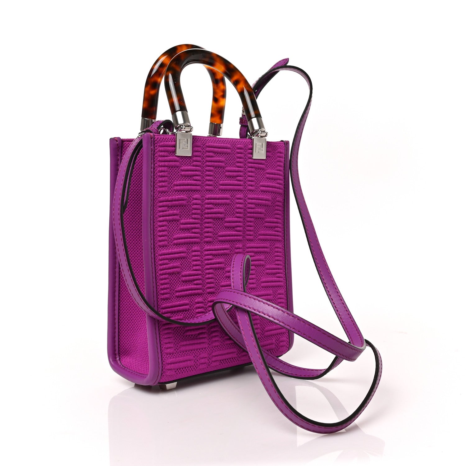 Fendi Technical Fabric Vitello Ceylon Plexiglass FF Mini Fendi Sunshine Shopper Tote Bouganville 3 of 8