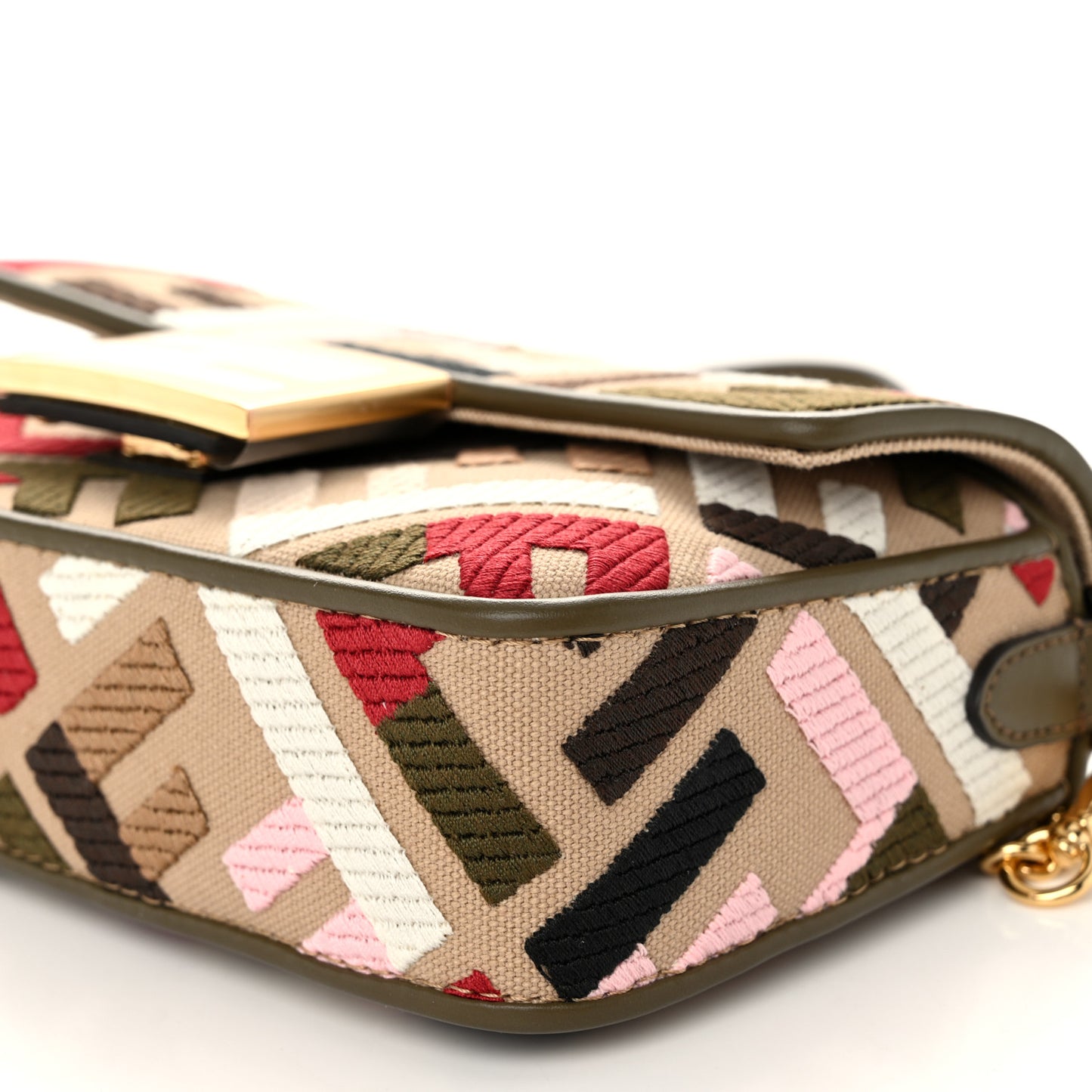 Canvas Vitello King Seta FF Embroidered Mini Baguette Multicolor