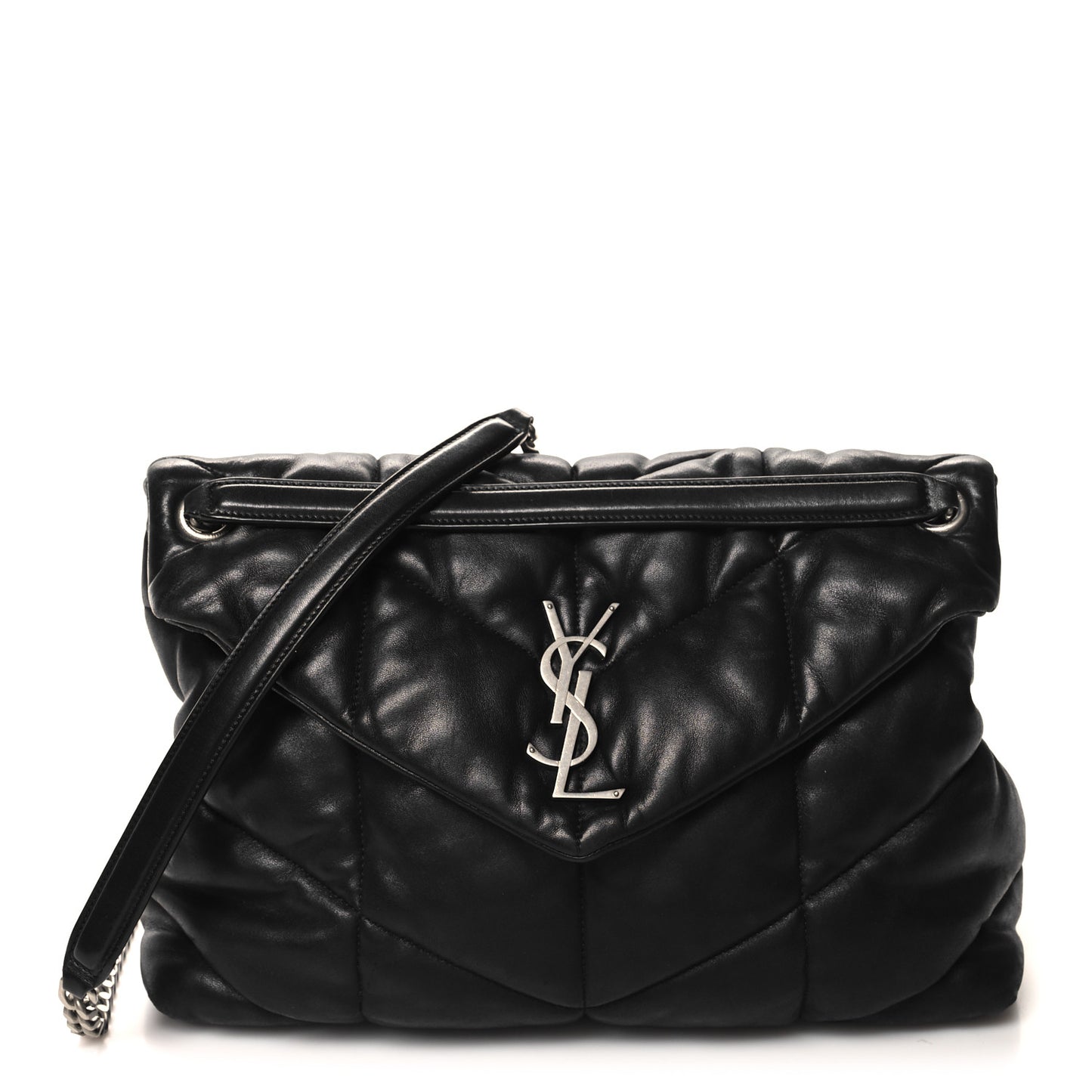 Lambskin Quilted Medium Loulou Puffer Monogram Chain Satchel Black