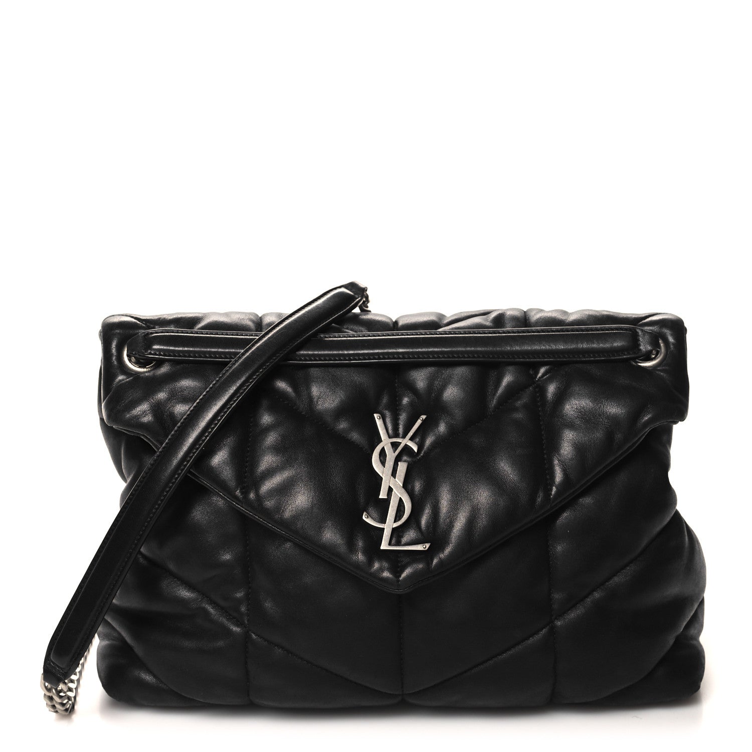 Saint Laurent Lambskin Quilted Medium Loulou Puffer Monogram Chain Satchel Black 1 of 13