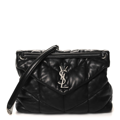 Saint Laurent Lambskin Quilted Medium Loulou Puffer Monogram Chain Satchel Black 1 of 13