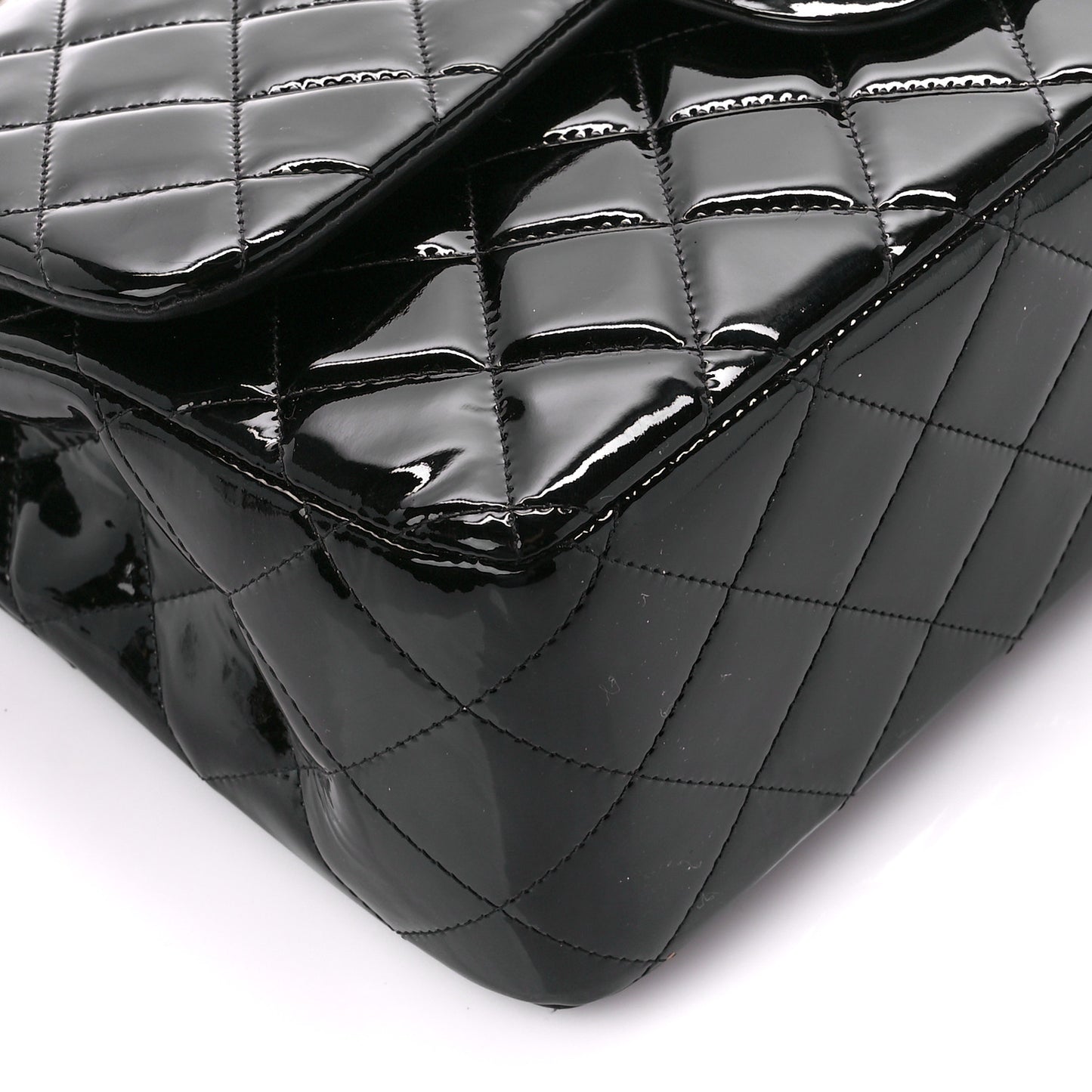 Patent Quilted Jumbo Double Flap Black