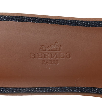 Hermes Calfskin Denim Oran Sandals 38.5 Bleu Brut Gold 7 of 13