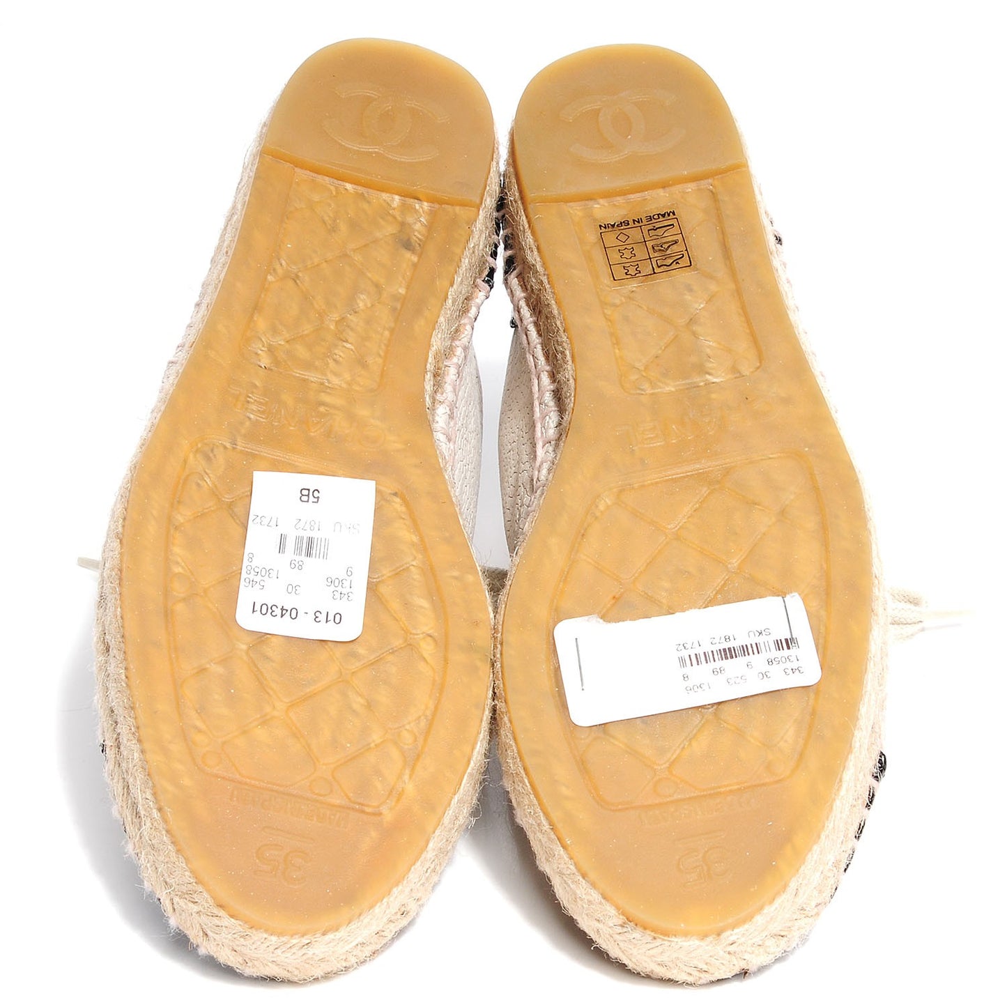 Crackled Calfskin High Top Espadrilles 35 Beige Black