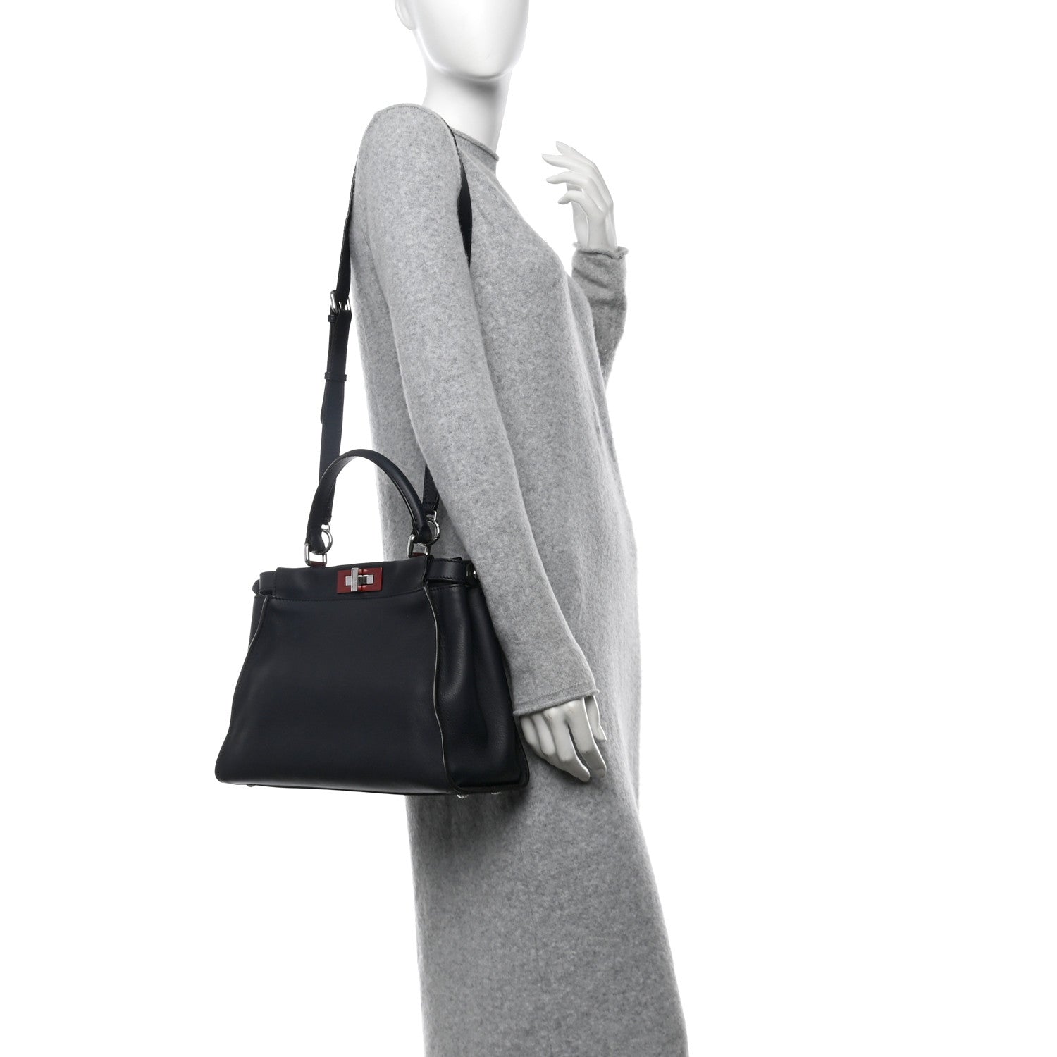 Fendi Vitello Seta Shiny Nappa Medium Peekaboo Iconic Satchel Blue Notte Ardesia 2 of 11