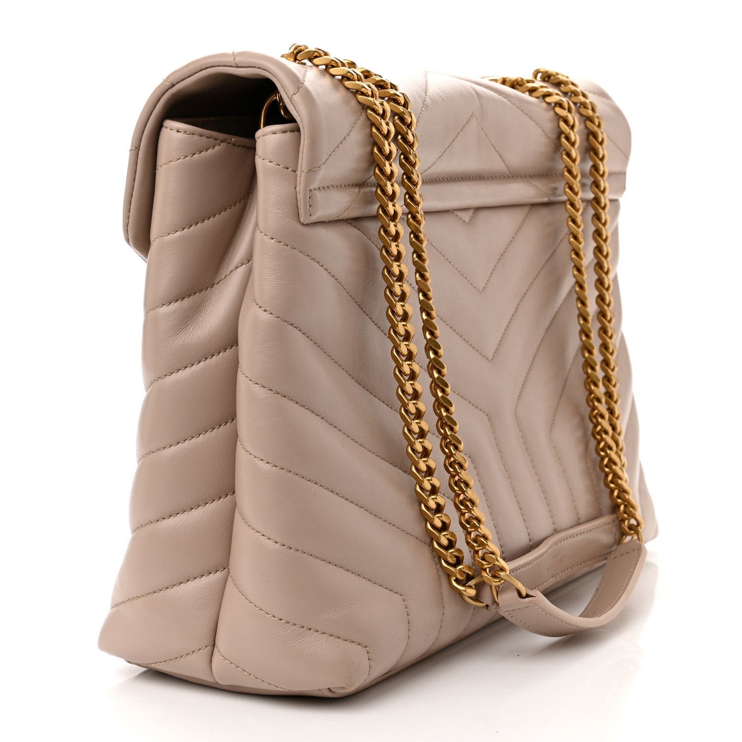 Saint Laurent Calfskin Y Quilted Monogram Medium Loulou Chain Satchel Light Natural 3 of 14