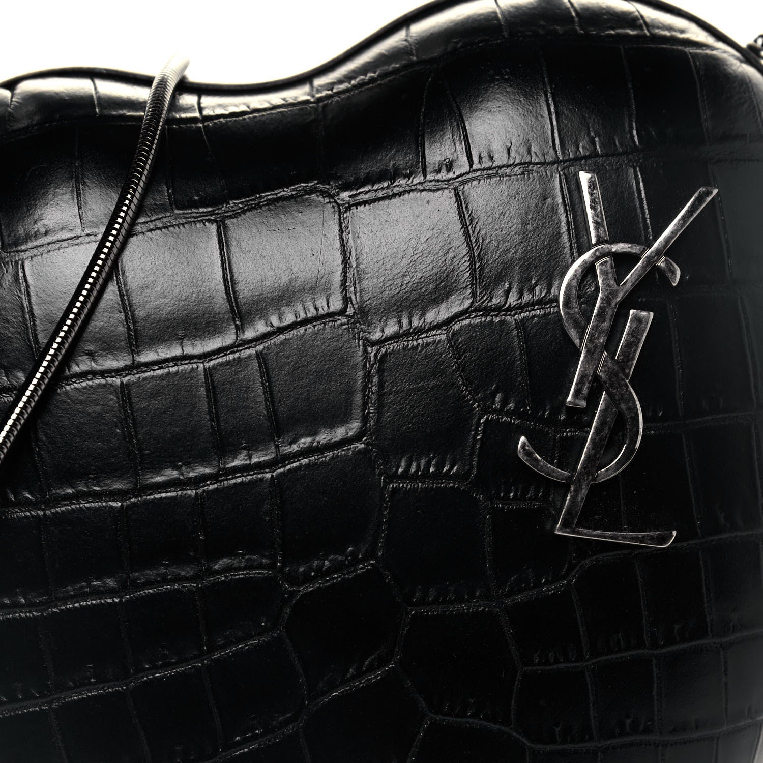Saint Laurent Calfskin Crocodile Embossed Monogram Love Box Bag Black 7 of 12
