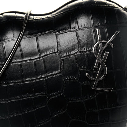 Saint Laurent Calfskin Crocodile Embossed Monogram Love Box Bag Black 7 of 12