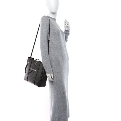 Balenciaga Metallic Textured Calfskin Logo Everyday Tote Black 2 of 10