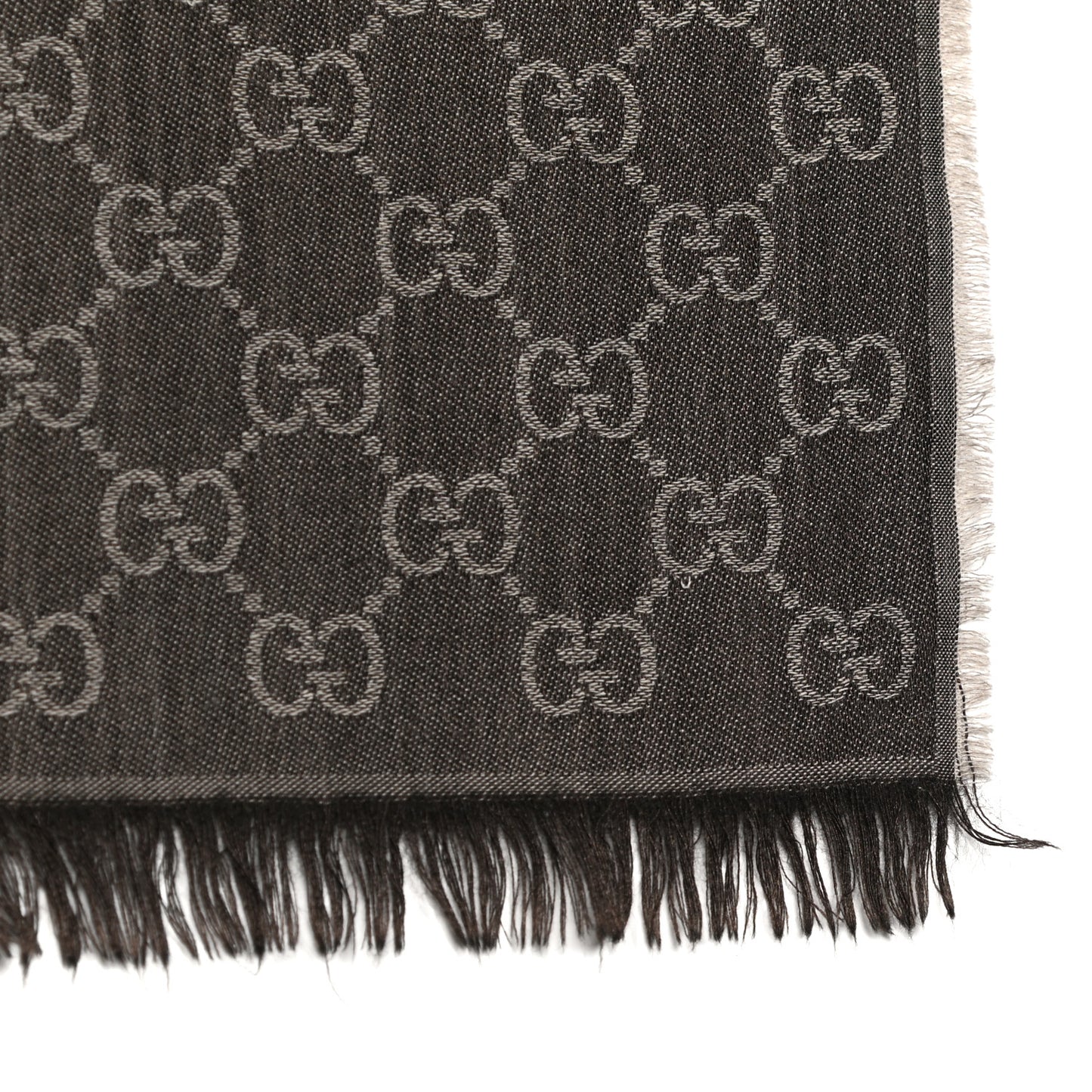 Wool Silk GG Monogram GGWeblong Fringe Scarf Shawl Rope Dark Brown